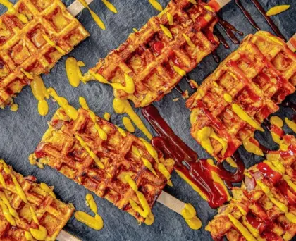 Corn Dog Waffle Bites